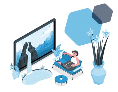 illustration of woman holding box in living room