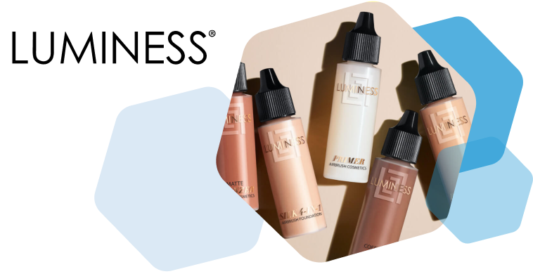 Luminess cosmetics logo and foundation makeup tubes