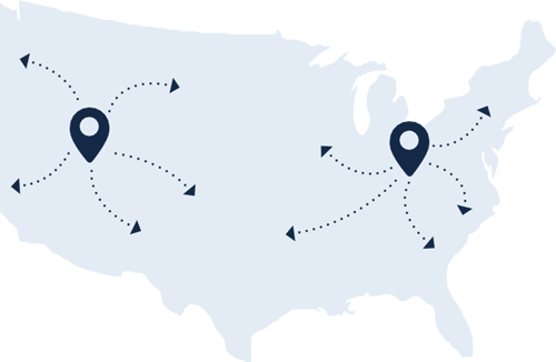 us map showing multiple cart.com warehouse locations